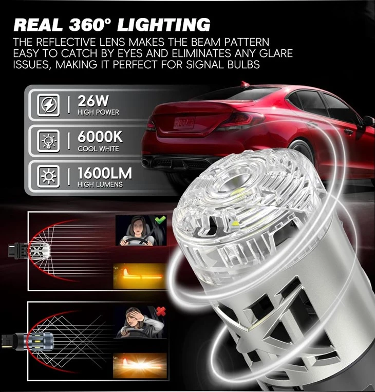 360 Degree 26W LED Car Light 7440 Error Free
